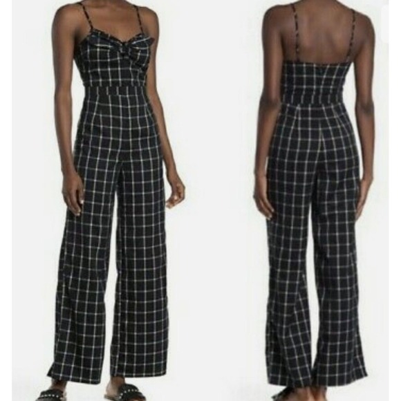 Romeo and Juliet Plaid Jumpsuit Spaghetti Strap Tie Front Wide Leg   Size L - Picture 1 of 5